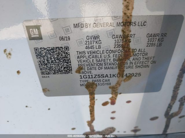 1G11Z5SA1KU142925 Chevrolet IMPALA LT