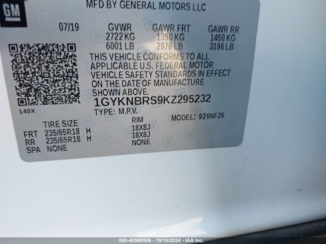 1GYKNBRS9KZ295232 Cadillac Xt5 Standard