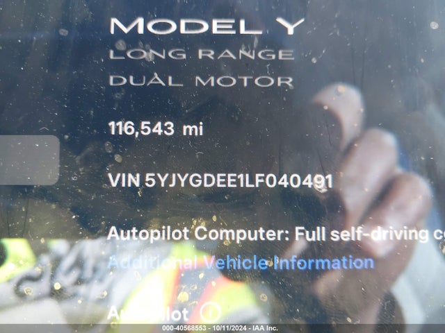 2020 TESLA MODEL Y 5YJYGDEE1LF040491 Photo 8