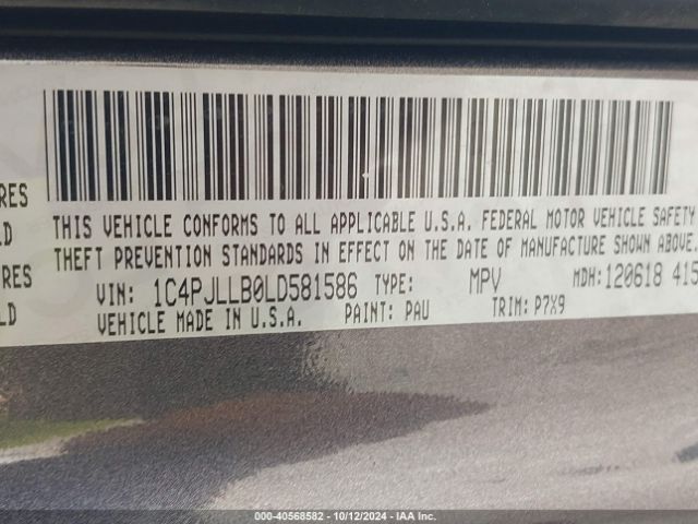 1C4PJLLB0LD581586 Jeep Cherokee Altitude Fwd