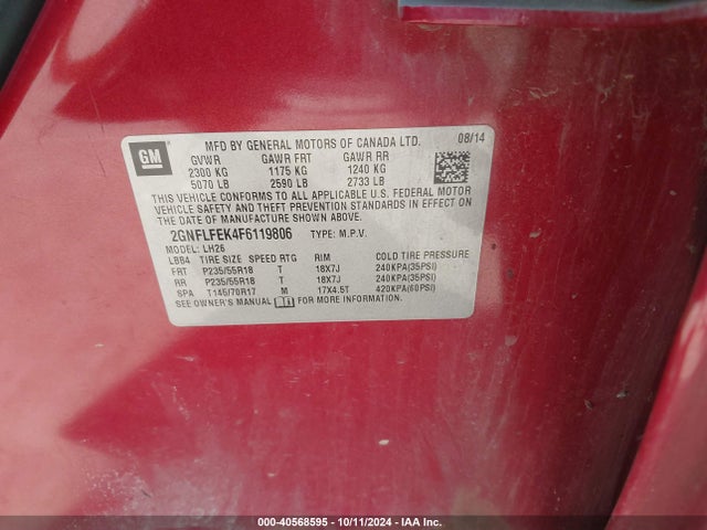 Chevrolet EQUINOX 1LT 2015 2GNFLFEK4F6119806 Image 9