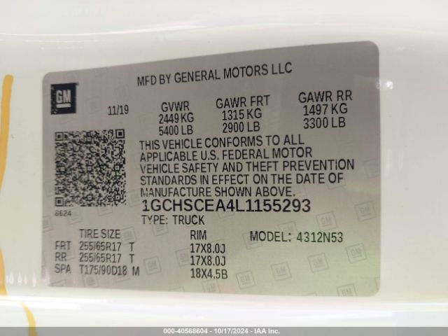 1GCHSCEA4L1155293 Chevrolet Colorado 2wd  Long Box Lt