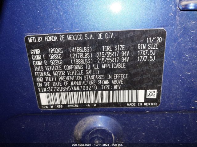 3CZRU6H5XMM709210 Honda Hr-v Awd Ex