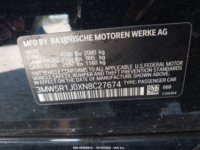 BMW 330I 2022 3MW5R1J0XN8C27674 Image 9