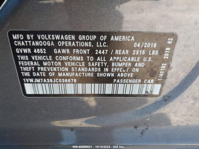 1VWJM7A39JC036678 Volkswagen Passat 3.6l V6 Gt