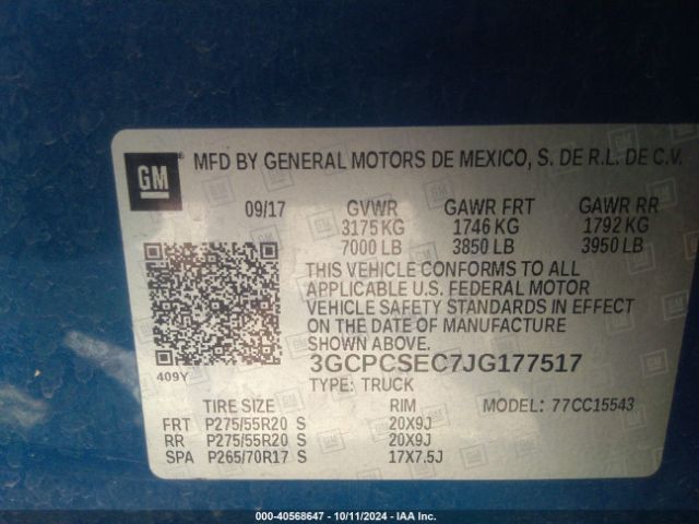3GCPCSEC7JG177517 Chevrolet Silverado 1500 1lz