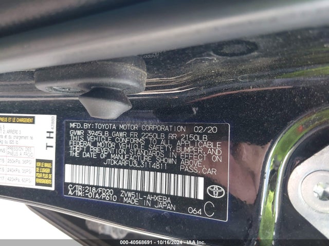 Toyota Prius Le 2020 JTDKARFU3L3114811 Image 9