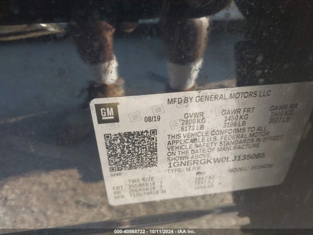 1GNERGKW0LJ135085 Chevrolet Traverse Fwd Lt Cloth