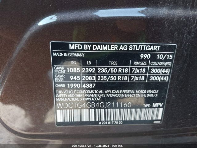 WDCTG4GB4GJ211160 Mercedes-Benz Gla 250 4matic
