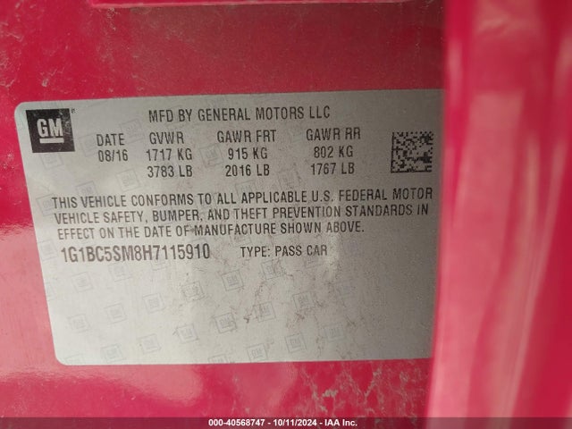Chevrolet Cruze Ls Auto 2017 1G1BC5SM8H7115910 Image 9
