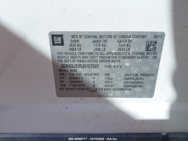Chevrolet EQUINOX LT 2018 2GNAXJEV5J6157520 Image 9