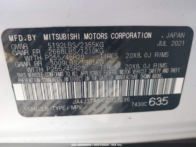 2022 MITSUBISHI OUTLANDER JA4J3TA8XNZ027236 Photo 8