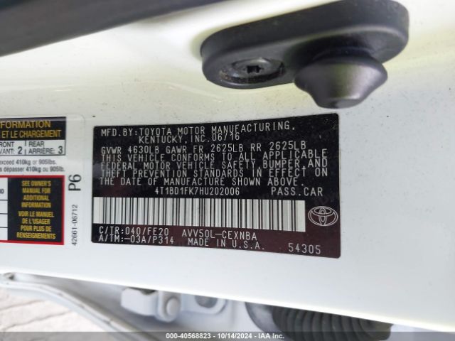 4T1BD1FK7HU202006 Toyota Camry Hybrid Le