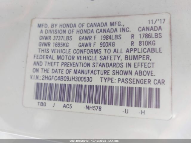 2HGFC4B09JH300530 Honda Civic Lx-p