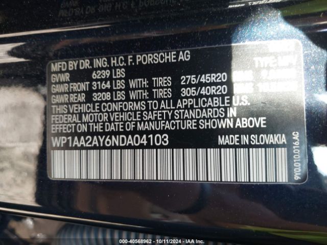WP1AA2AY6NDA04103 Porsche Cayenne Platinum Edition