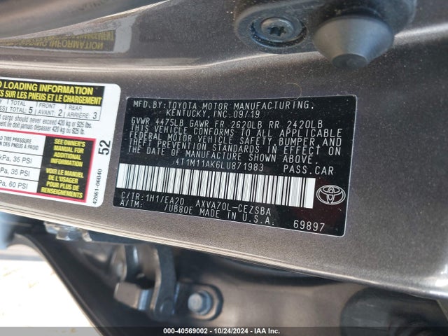 Toyota CAMRY SE 2020 4T1M11AK6LU871983 Image 9