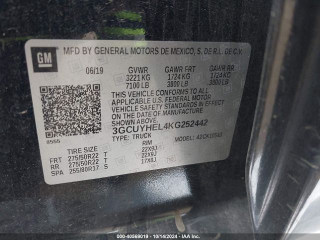 3GCUYHEL4KG252442 Chevrolet Silverado 1500 High Country