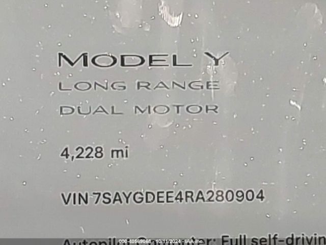 7SAYGDEE4RA280904 Tesla Model Y Long Range Dual Motor All-wheel Drive