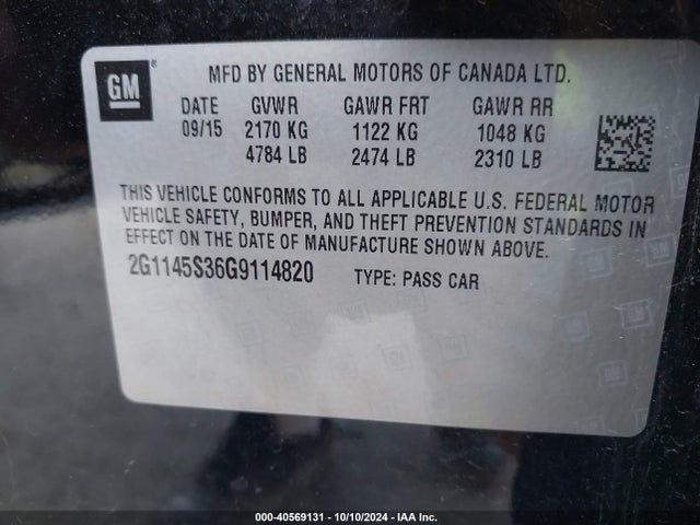 Chevrolet IMPALA 2LZ 2016 2G1145S36G9114820 Image 9