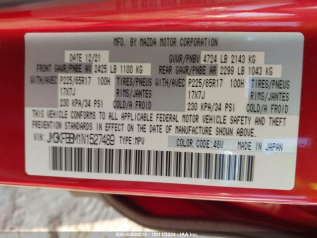 JM3KFBBM1N1527489 Mazda Cx-5 2.5 S Select