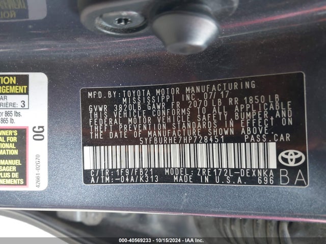 Toyota COROLLA LE 2017 5YFBURHE7HP728451 Image 9