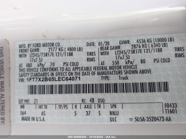 Ford F-250 Xl 2020 1FT7X2B65LEC64071 Image 9