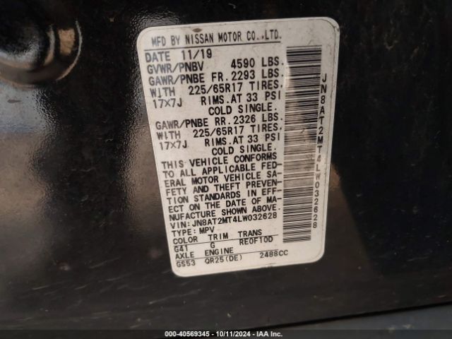 JN8AT2MT4LW032628 Nissan Rogue S Fwd