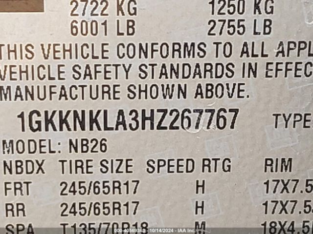 1GKKNKLA3HZ267767 GMC Acadia Sle-1