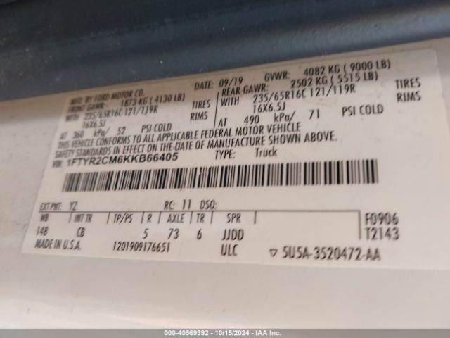 1FTYR2CM6KKB66405 Ford Transit-250