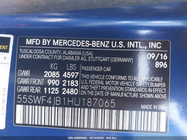 55SWF4JB1HU187065 Mercedes-Benz C 300 Luxury/sport