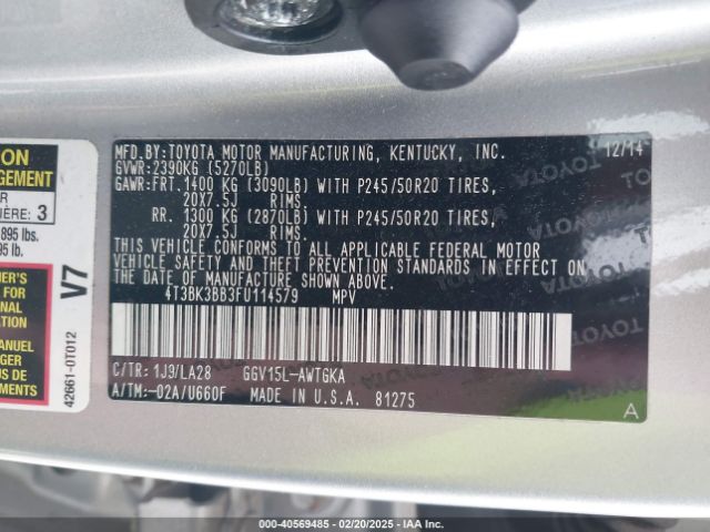 4T3BK3BB3FU114579 Toyota Venza Xle V6