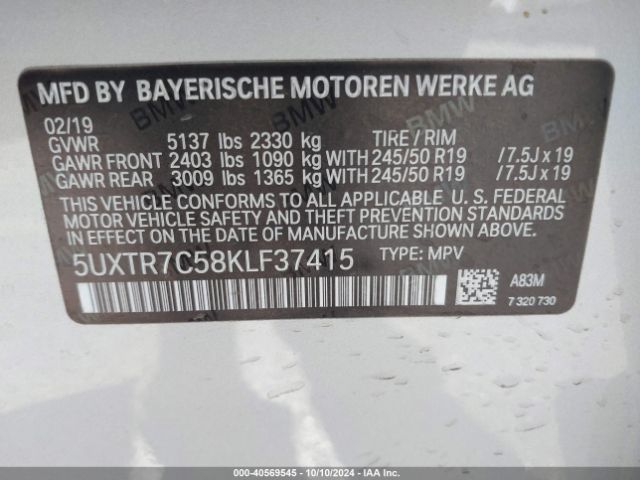 5UXTR7C58KLF37415 BMW X3 Sdrive30i