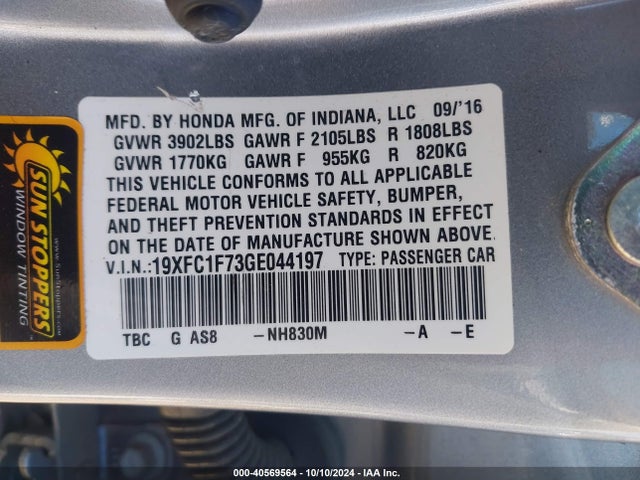 Honda Civic Ex-l 2016 19XFC1F73GE044197 Image 9