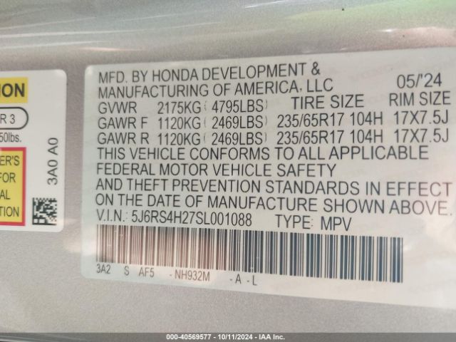 5J6RS4H27SL001088 Honda Cr-v Lx Awd