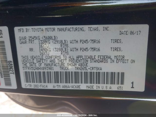 5TFRX5GN0HX093901 Toyota Tacoma Sr