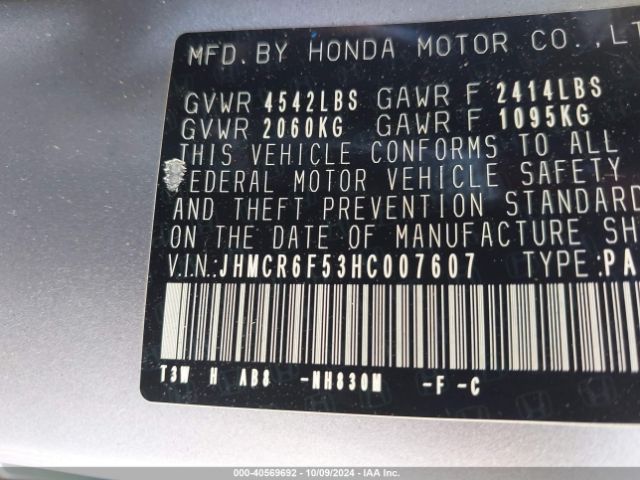 JHMCR6F53HC007607 Honda Accord Hybrid Ex-l