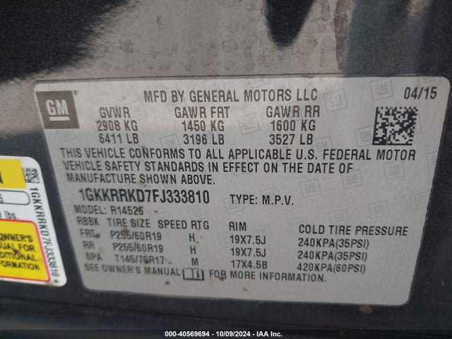 1GKKRRKD7FJ333810 GMC Acadia Slt-1