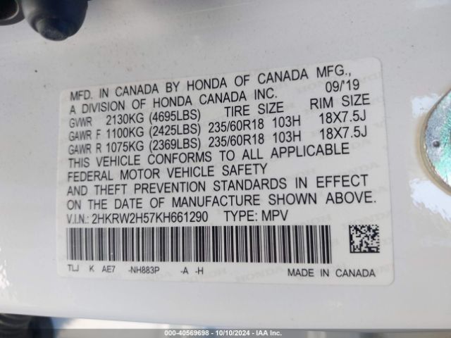2HKRW2H57KH661290 Honda CR-V EX