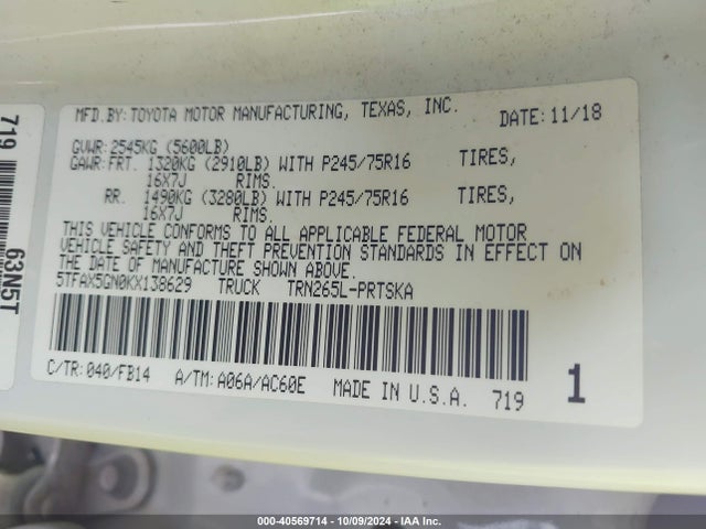 Toyota Tacoma Sr 2019 5TFAX5GN0KX138629 Image 9