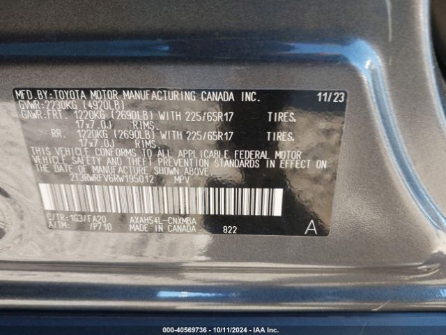2T3RWRFV6RW195012 Toyota Rav4 Hybrid Xle