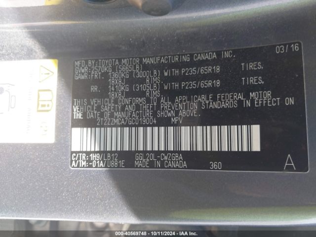 2T2ZZMCA7GC019004 Lexus RX 350