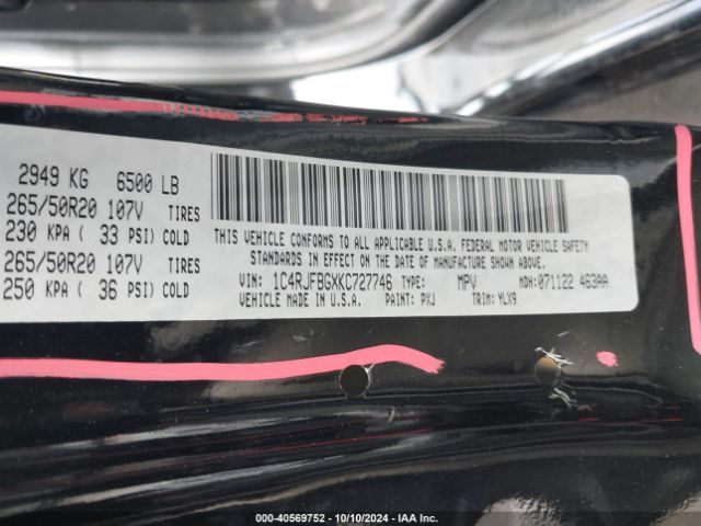 1C4RJFBGXKC727746 Jeep Grand Cherokee Limited X 4x4