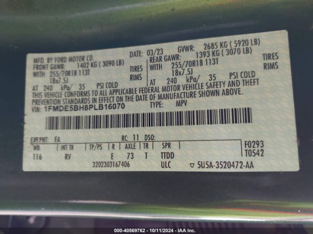 1FMDE5BH8PLB16070 Ford Bronco Outer Banks