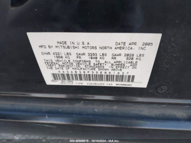 2005 MITSUBISHI GALANT 4A3AB36F55E061637 Photo 8