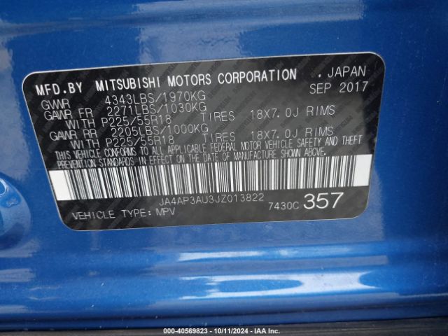JA4AP3AU3JZ013822 Mitsubishi Outlander Sport 2.0 Es