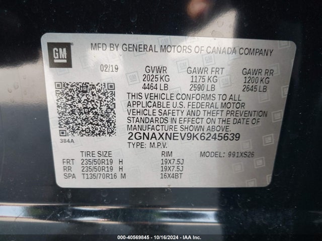 Chevrolet Equinox Premier 2019 2GNAXNEV9K6245639 Image 9