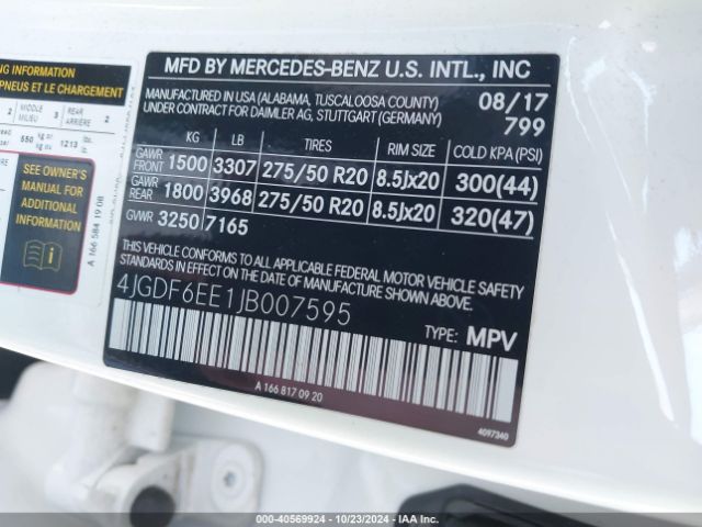4JGDF6EE1JB007595 Mercedes-Benz Gls 450 4matic