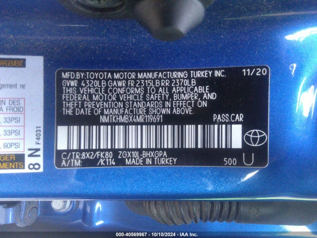 Toyota C-HR XLE 2021 NMTKHMBX4MR119691 Image 9