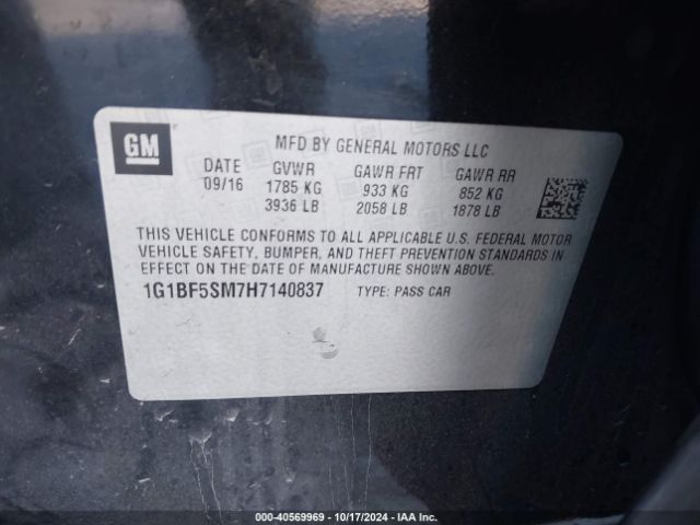 1G1BF5SM7H7140837 Chevrolet Cruze Premier Auto