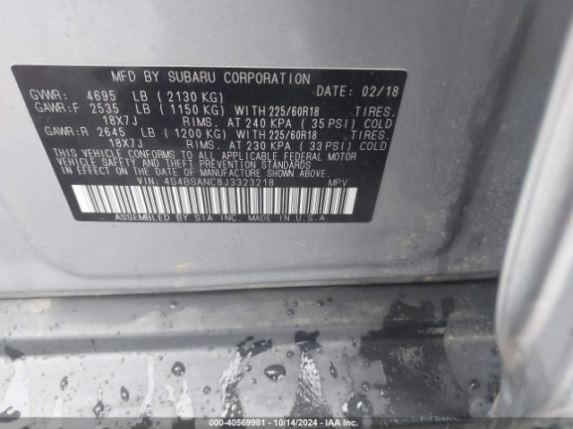 4S4BSANC8J3323218 Subaru Outback 2.5i Limited
